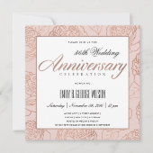 INVITATION ROSE PÂLE MÉTAL FLORAL ANNIVERSAIRE TOUTE ANNÉE (Devant)