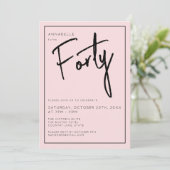 Invitation Rose Pâle Minimal 40ème Quarantième Anniversaire (Debout devant)