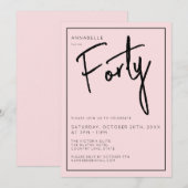 Invitation Rose Pâle Minimal 40ème Quarantième Anniversaire (Devant / Derrière)