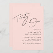 Invitation Rose pâle | Modern Script Girly 21e anniversaire (Devant / Derrière)