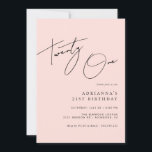 Invitation Rose pâle | Modern Script Girly 21e anniversaire<br><div class="desc">Invitations de fête de 21e anniversaire pour femmes avec "vingt et un" en écriture manuscrite. Police noire sur un arrière - plan rose doux. Personnalisez avec les détails de votre événement.</div>