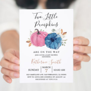 Invitation Rose Pâle & Navy Deux Petits Citrouilles Baby Show