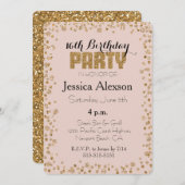 Invitation Rose Pâle Or Confettis Paillettes 16e Anniversaire (Devant / Derrière)
