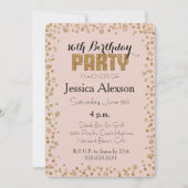 Invitation Rose Pâle Or Confettis Paillettes 16e Anniversaire (Devant)