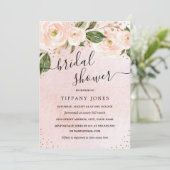 Invitation Rose Pâle Or Fleurs Mariage Shower (Debout devant)