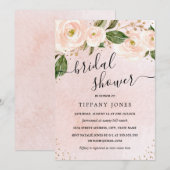 Invitation Rose Pâle Or Fleurs Mariage Shower (Devant / Derrière)