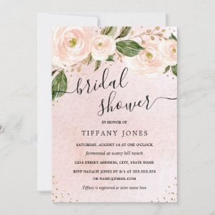 Invitation Rose Pâle Or Fleurs Mariage Shower