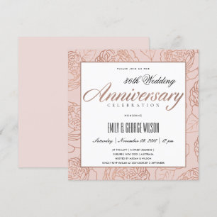 INVITATION ROSE PÂLE OR ROSE FLORAL POUR TOUTE ANNIVERSAIRE