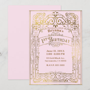 Invitation Rose Pâle Or Vintage Victorien 1er Anniversaire