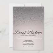 Invitation Rose Pâle Pailleté Glitter Couronne Fête Douce 16 (Devant)