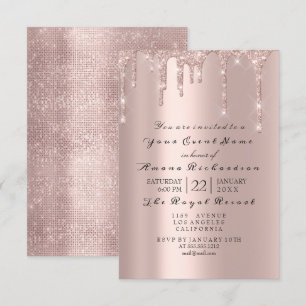 Invitation Rose Pâle Poudre Métallique Diamant Étincelant