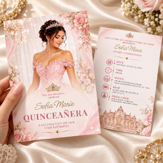 Invitation Rose Pâle Quinceañera Princesse 15e Anniversaire