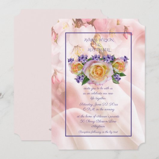 Invitation Rose Pâle Rose Avec Accents Violets (Devant / Derrière)
