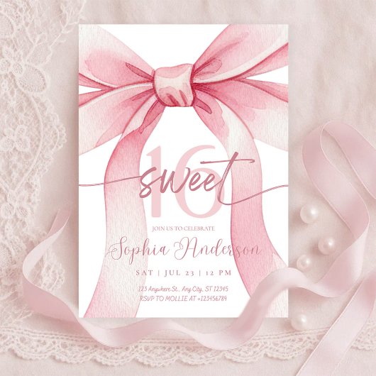 Invitation Rose Pâle Ruban Douce 16