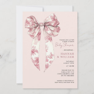 Invitation Rose Pâle Toile Coquette Ruban Fille Baby Shower