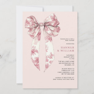 Invitation Rose Pâle Toile Coquette Ruban Fille Baby Shower
