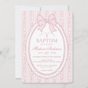 Invitation Rose Pâle Vintage Floral Élégant Baptême