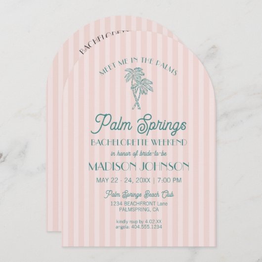 Invitation Rose Palm Springs Pastel Plage Enterrement de Vie  (Devant / Derrière)