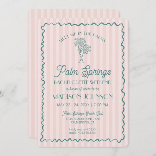 Invitation Rose Palm Springs Pastel Plage Enterrement de Vie  (Devant / Derrière)