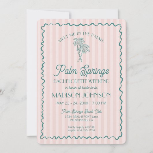 Invitation Rose Palm Springs Pastel Plage Enterrement de Vie  (Devant)