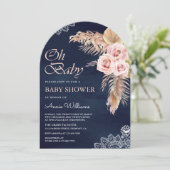 Invitation Rose Pampas poussiéreuse rose clair Arche bébé ble (Debout devant)