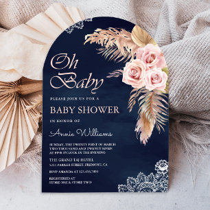 Invitation Rose Pampas poussiéreuse rose clair Arche bébé ble