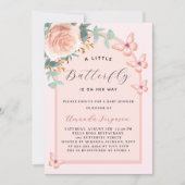Invitation Rose papillon Baby shower d'arc fleuri or (Devant)