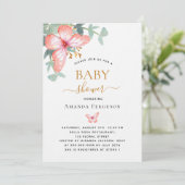 Invitation Rose papillon or fille Baby shower de luxe fille (Debout devant)