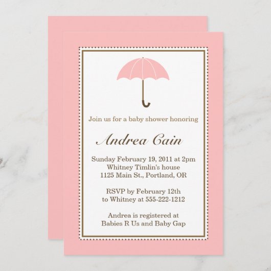 Invitation rose parapluie (Devant / Derrière)