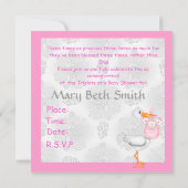 INVITATION ROSE PARFAITE DE BABY SHOWER DE FILLES (Dos)