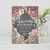 Invitation Rose Parties scintillant Bois Floral Chalboard Bru (Debout devant)