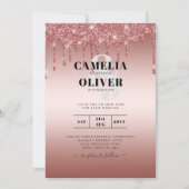 Invitation Rose Parties scintillant de goutte d'or Mariage mo (Devant)