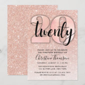 Invitation Rose Parties scintillant d'or 20e anniversaire Inv (Devant / Derrière)