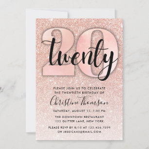 Invitation Rose Parties scintillant d'or 20e anniversaire Inv