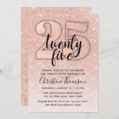 Invitation Rose Parties scintillant d'or 25e anniversaire Inv (Devant / Derrière)