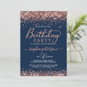 Invitation Rose Parties scintillant d'or Bleu Marine N'import (Debout devant)