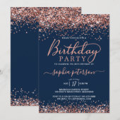 Invitation Rose Parties scintillant d'or Bleu Marine N'import (Devant / Derrière)