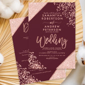 Invitation Rose parties scintillant d'or confetti tout en un 