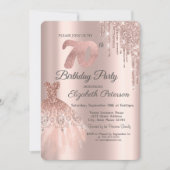 Invitation Rose Parties scintillant d'or Draps robe 70e anniv (Devant)