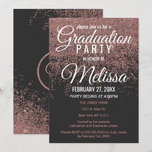 Invitation Rose Parties scintillant d'or étincelle Black Grad