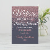 Invitation Rose Parties scintillant d'or étincelle marine ble (Debout devant)