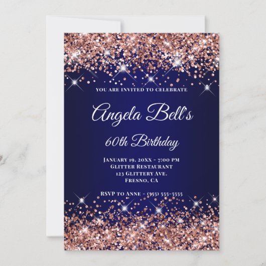 Invitation Rose Parties scintillant d'or Marine Blue Ombre 60 (Devant)