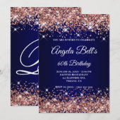 Invitation Rose Parties scintillant d'or Marine Blue Ombre 60 (Devant / Derrière)