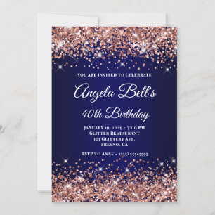 Invitation Rose Parties scintillant d'or Marine Monogramme bl