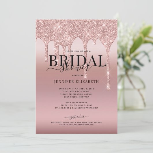 Invitation Rose Parties scintillant d'or Script Bride (Debout devant)