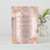 Invitation Rose Parties scintillant Drips Rose Gold 21e anniv (Debout devant)
