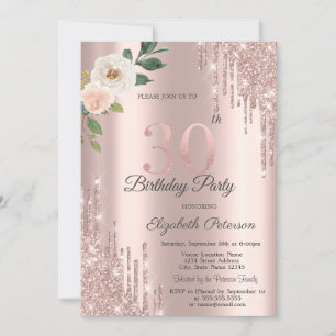 Invitation Rose Parties scintillant Drips Rose Gold 30e anniv