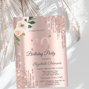 Invitation Rose Parties scintillant Drips Rose Gold 30e anniv