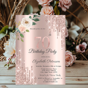 Invitation Rose Parties scintillant Drips Rose Gold 70e anniv