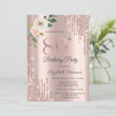 Invitation Rose Parties scintillant Drips Rose Gold 80e anniv (Debout devant)